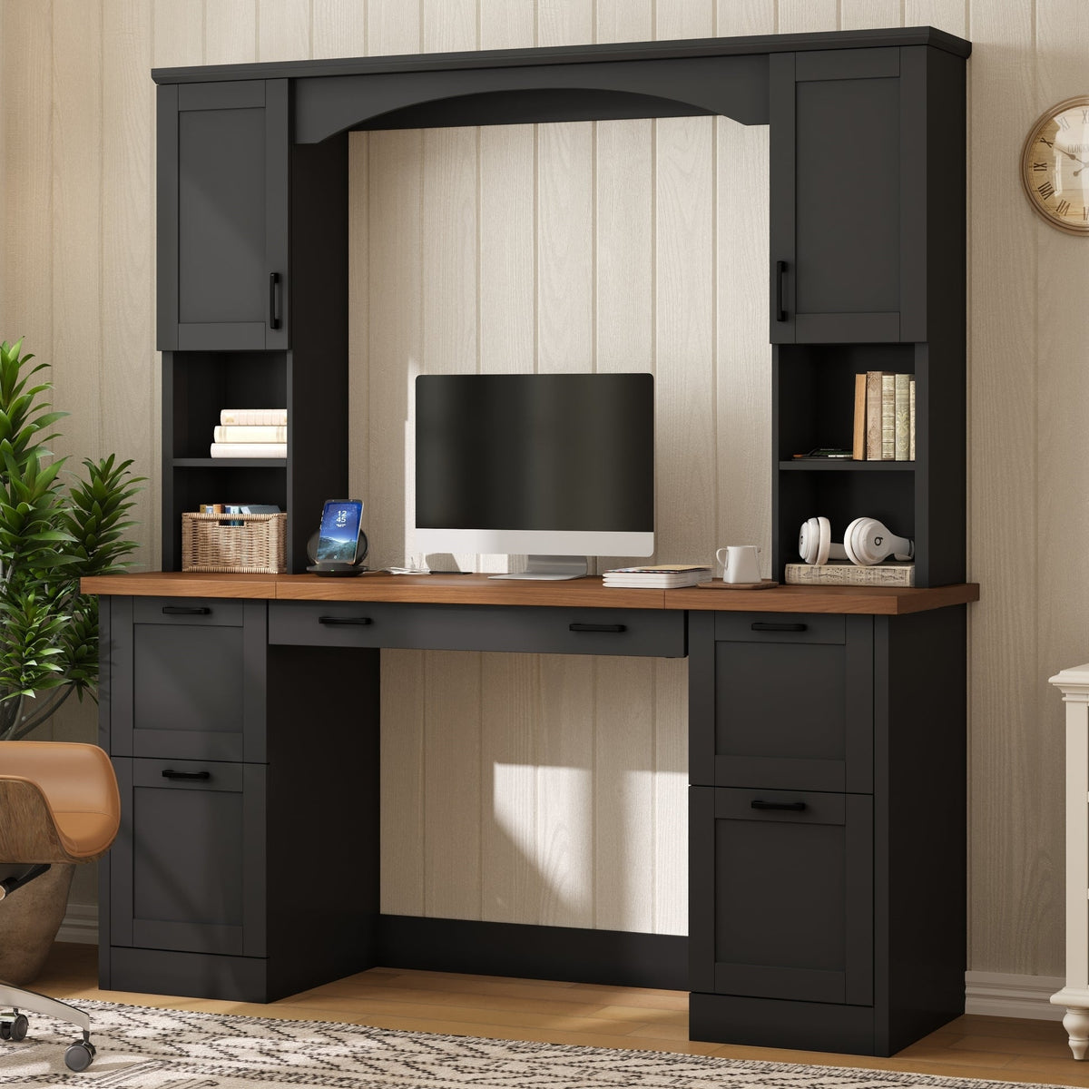 On-Trend Farmhouse Arched Computer Desk with Hutch