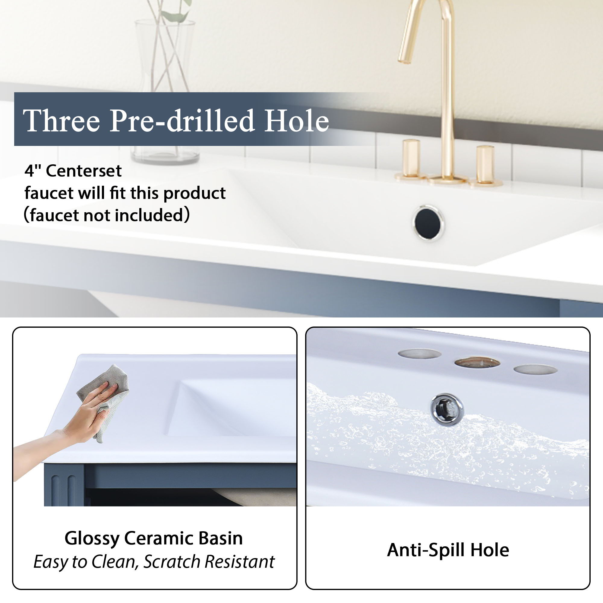 Bathroom Vanity With Sink Storage Cabinet - Blue