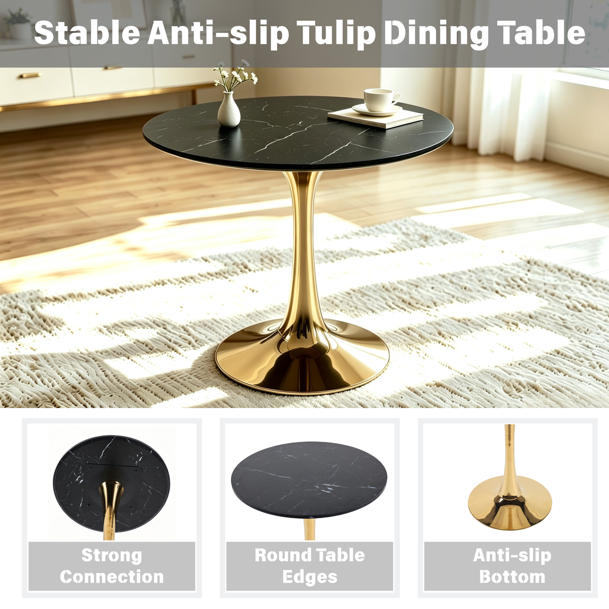 Mid-Century Tulip Dining Table with Black Marble Top